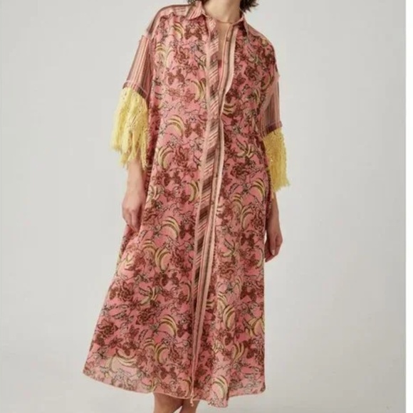 Free People Watching Waves Maxi Shirt in Mauve Combo sz large - Picture 5 of 8